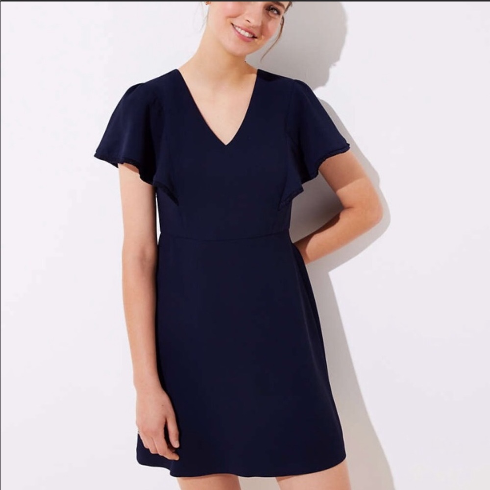 LOFT Fringe Flutter Sheath Dress NWT Sz 8 Navy